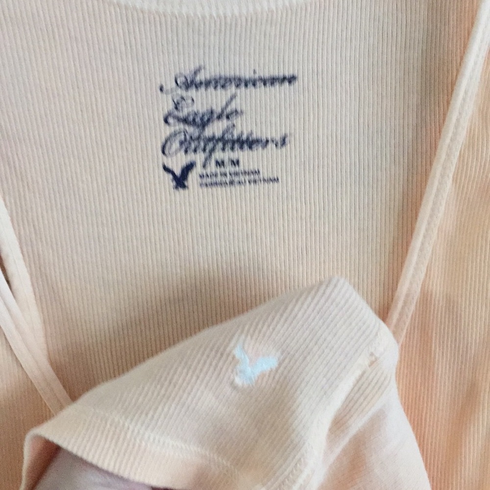 AMERICAN EAGLE 🍑 BLUSH STRETCH DISTRESSED BOHO BOYFRIEND RIB BODYCON TANK TOP M - Picture 4 of 6